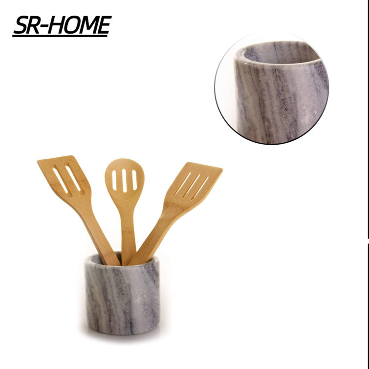 SRHOME White & Grey Marble Medium Utensil Storage Set Wayfair Canada